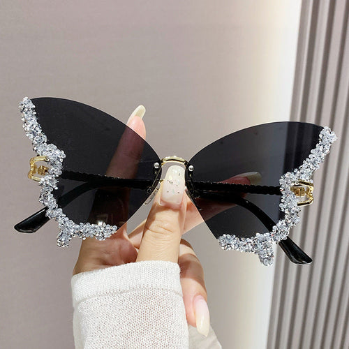 Y2K Vintage Rimless Diamond Butterfly Sunglasses
