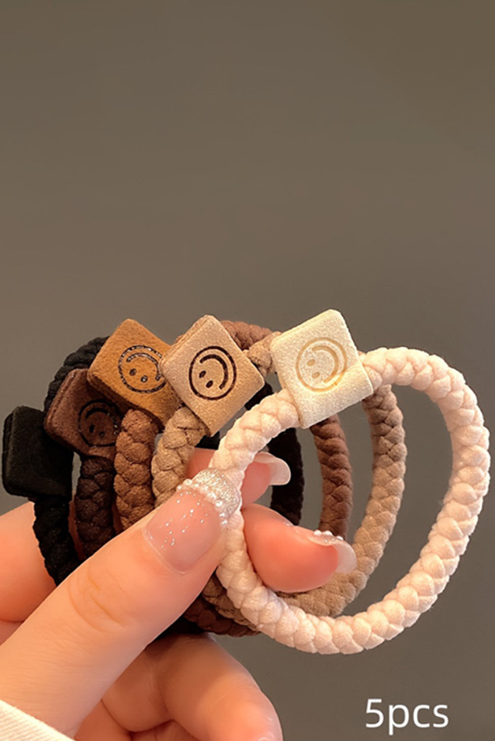Y2K Chestnut 5pcs Smile Face Decor Braided Hair Ties