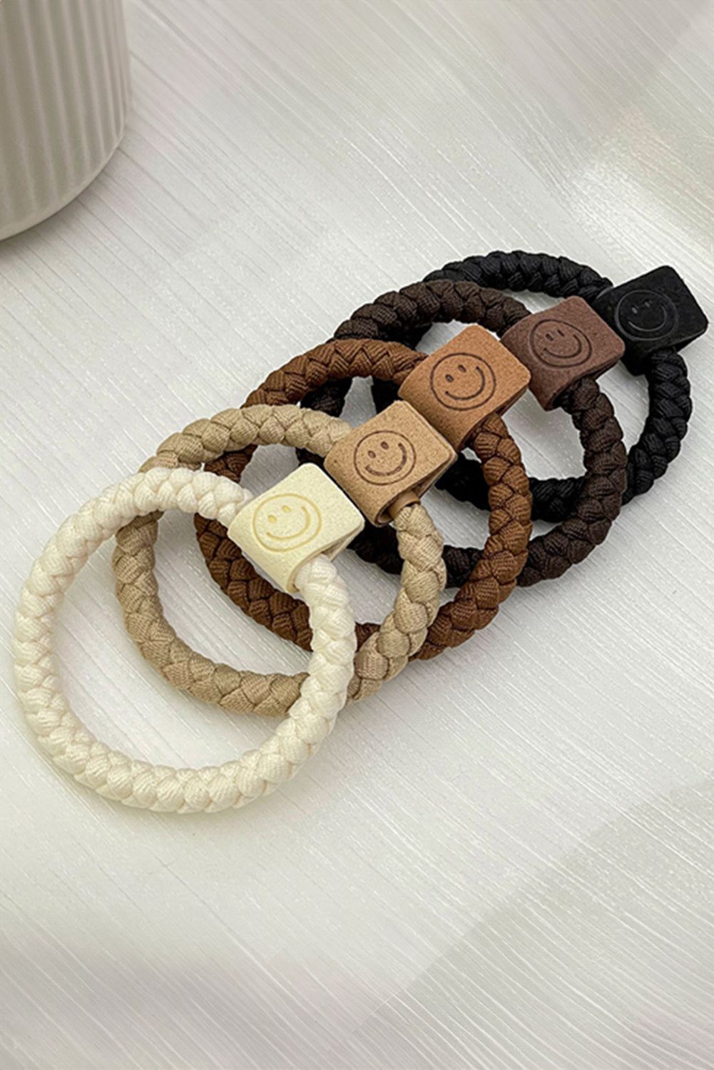 Y2K Chestnut 5pcs Smile Face Decor Braided Hair Ties