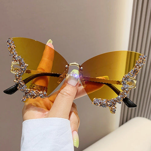 Y2K Vintage Rimless Diamond Butterfly Sunglasses