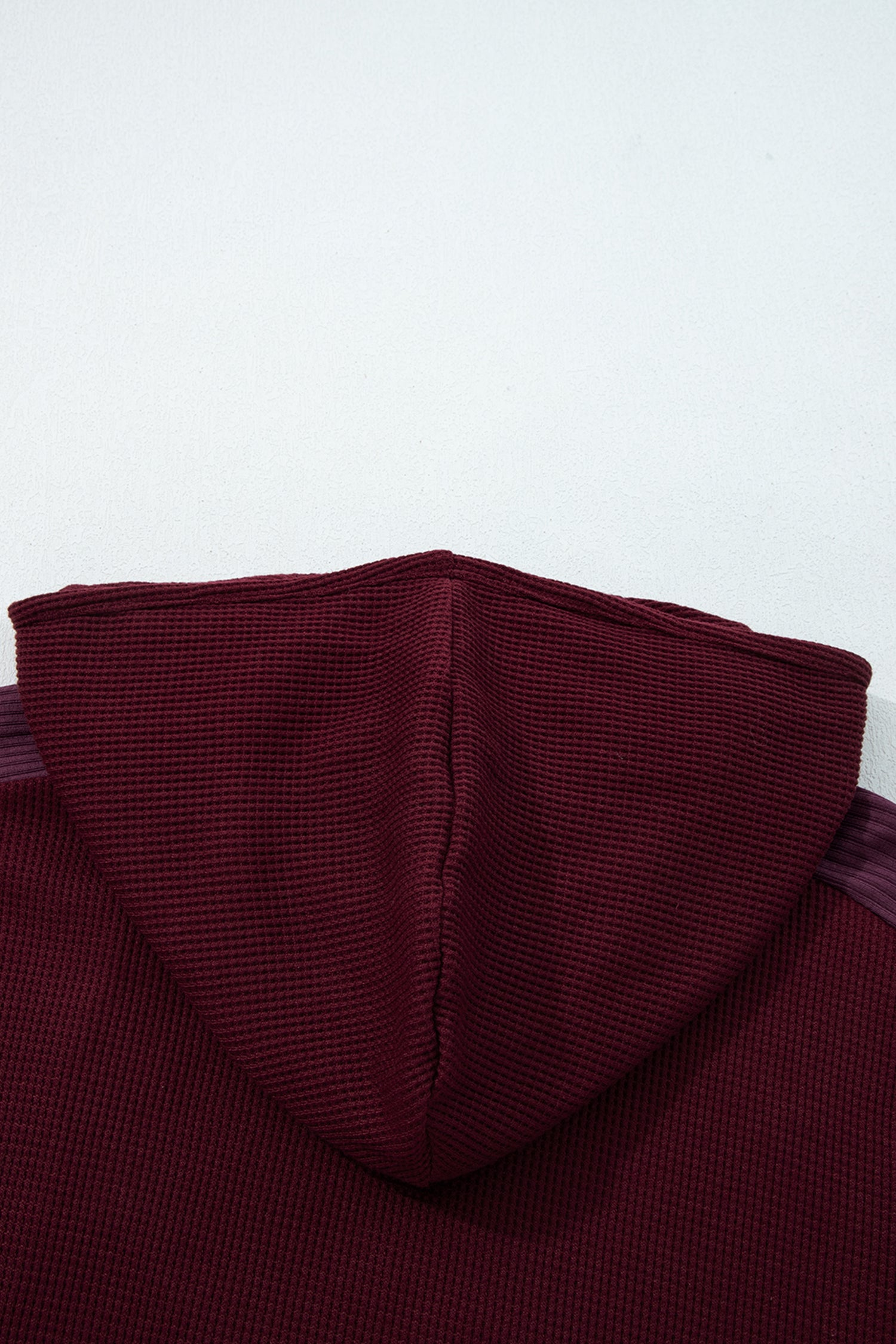 Y2K Burgundy Waffle Splicing Zip Up Front Button Hooded Jacket