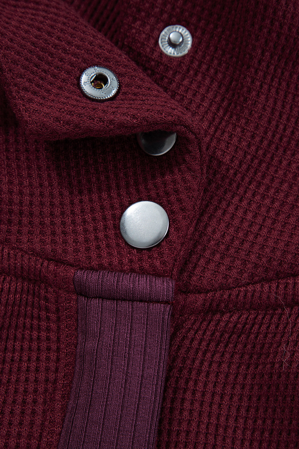 Y2K Burgundy Waffle Splicing Zip Up Front Button Hooded Jacket