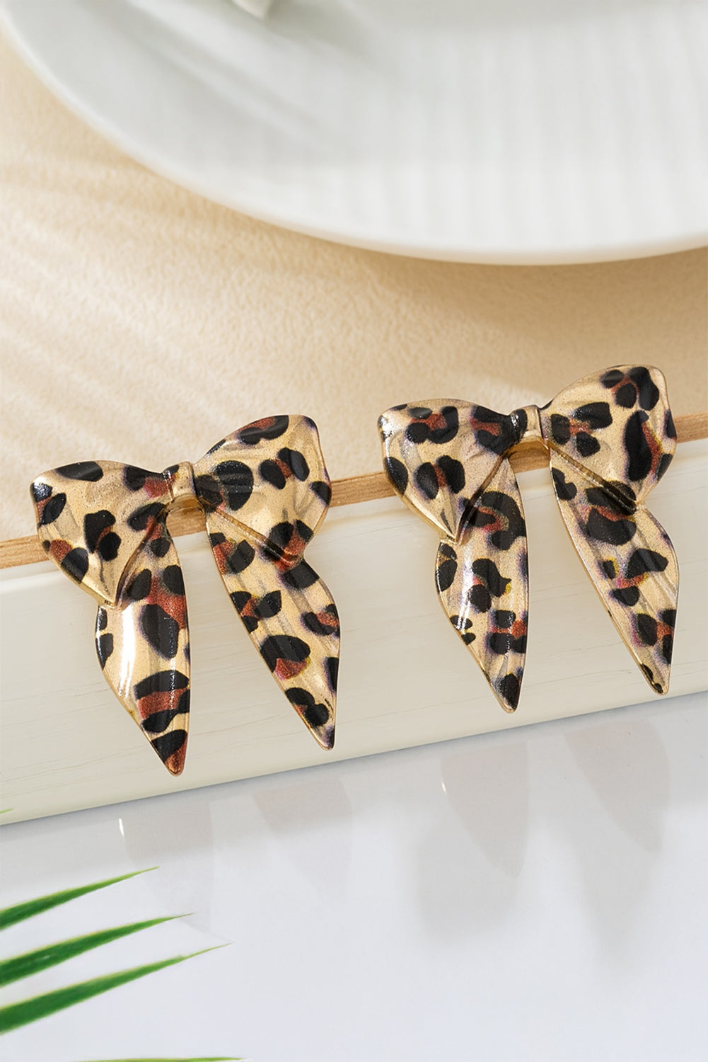 Y2K Gold Leopard Print Bow Knot Shape Plated Alloy Earrings