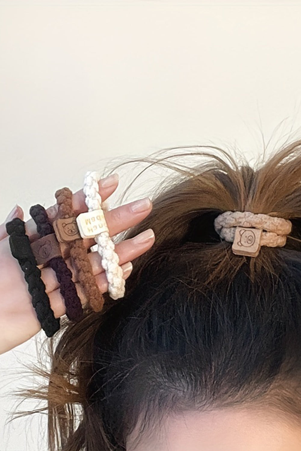 Y2K Chestnut 5pcs Smile Face Decor Braided Hair Ties