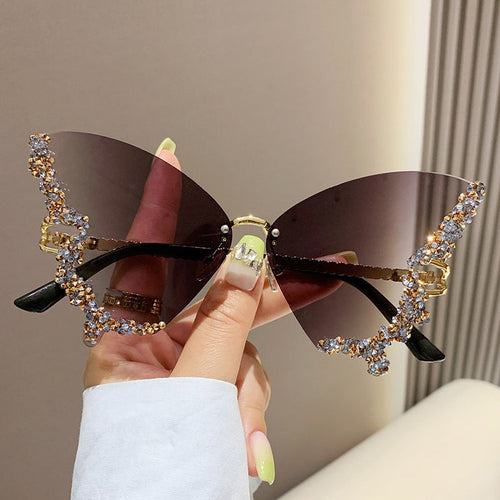 Y2K Vintage Rimless Diamond Butterfly Sunglasses