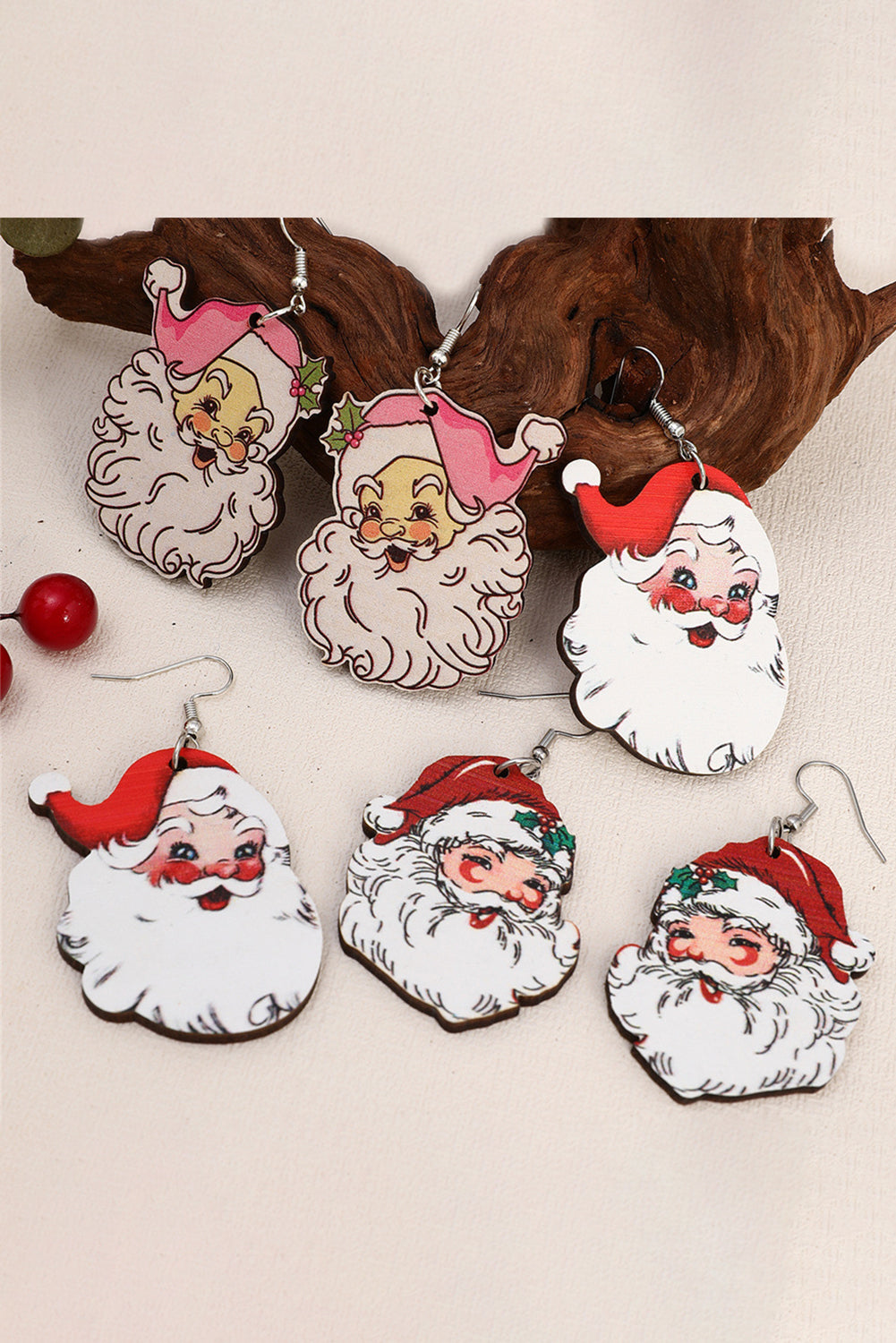 Y2K White 3 Pairs Christmas Santa Clause Pendant Hook Earrings