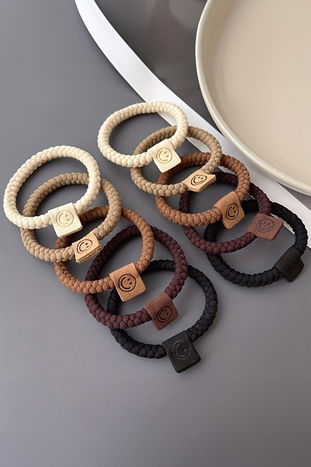 Y2K Chestnut 5pcs Smile Face Decor Braided Hair Ties