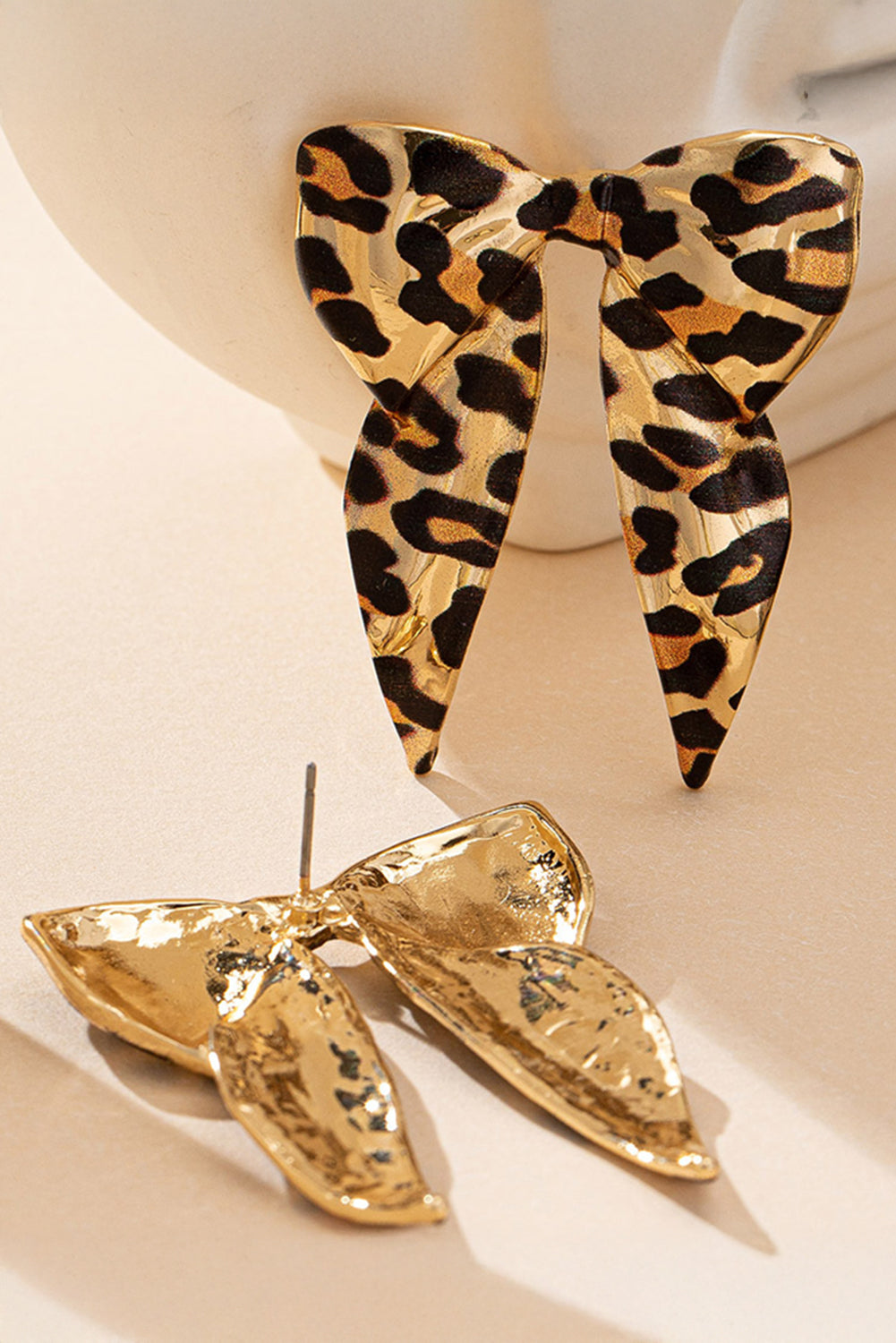 Y2K Gold Leopard Print Bow Knot Shape Plated Alloy Earrings