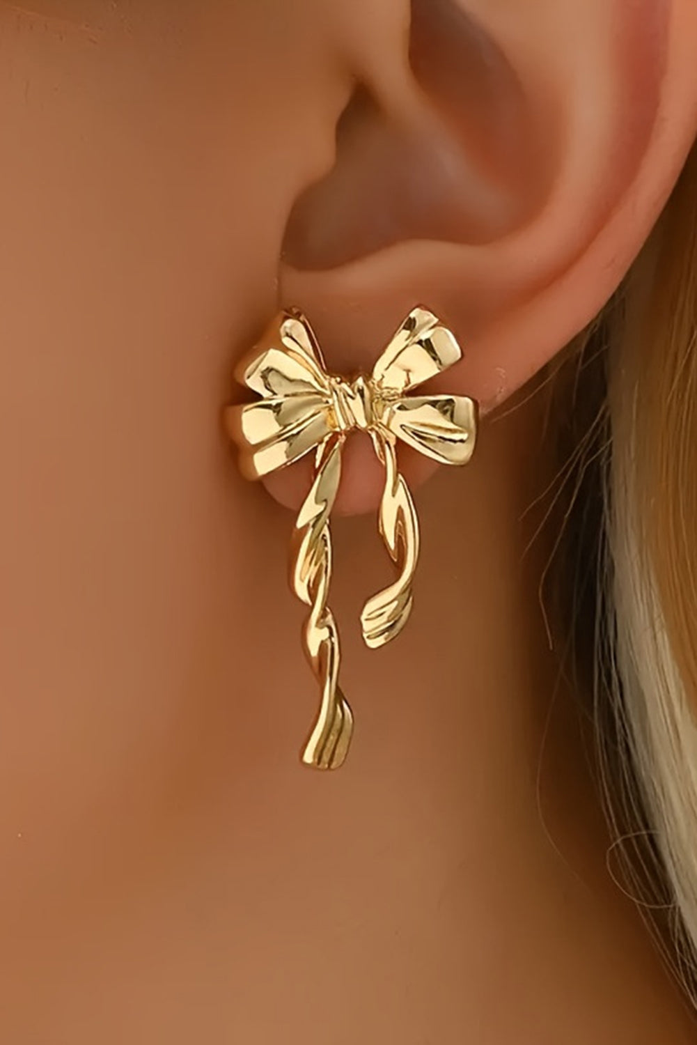 Y2K Gold Bow Knot Plated Alloy Stud Earrings