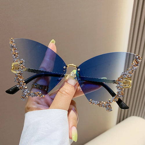 Y2K Vintage Rimless Diamond Butterfly Sunglasses